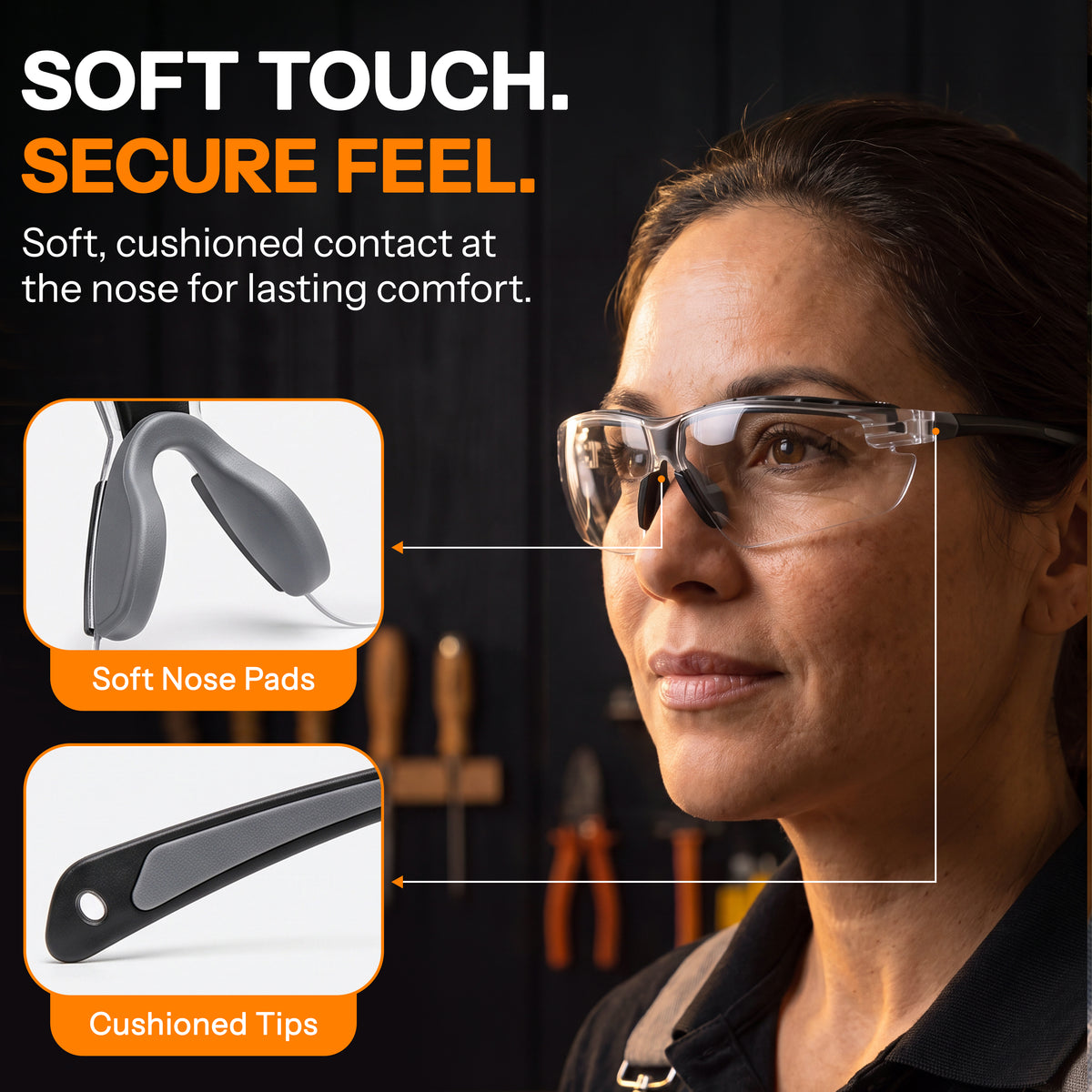 Safety Glasses for Work – Clear Anti-Fog Eye Protection Glasses with Fully Adjustable Extendable Arms, Wraparound Protective Glasses for DIY, Construction & Workshop Use