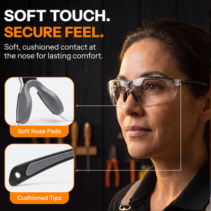 Safety Glasses for Work – Clear Anti-Fog Eye Protection Glasses with Fully Adjustable Extendable Arms, Wraparound Protective Glasses for DIY, Construction & Workshop Use