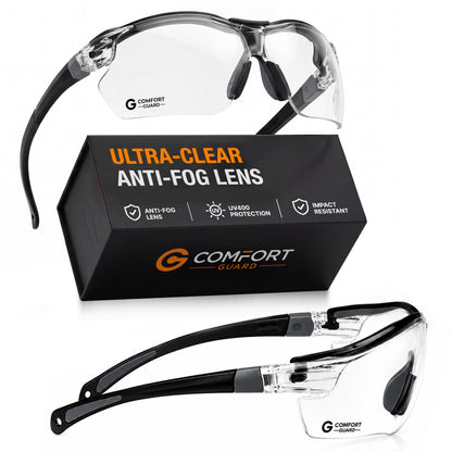Safety Glasses for Work – Clear Anti-Fog Eye Protection Glasses with Fully Adjustable Extendable Arms, Wraparound Protective Glasses for DIY, Construction & Workshop Use
