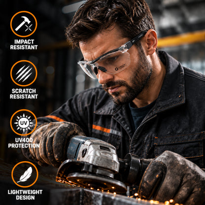 Safety Glasses for Work – Clear Anti-Fog Eye Protection Glasses with Fully Adjustable Extendable Arms, Wraparound Protective Glasses for DIY, Construction & Workshop Use