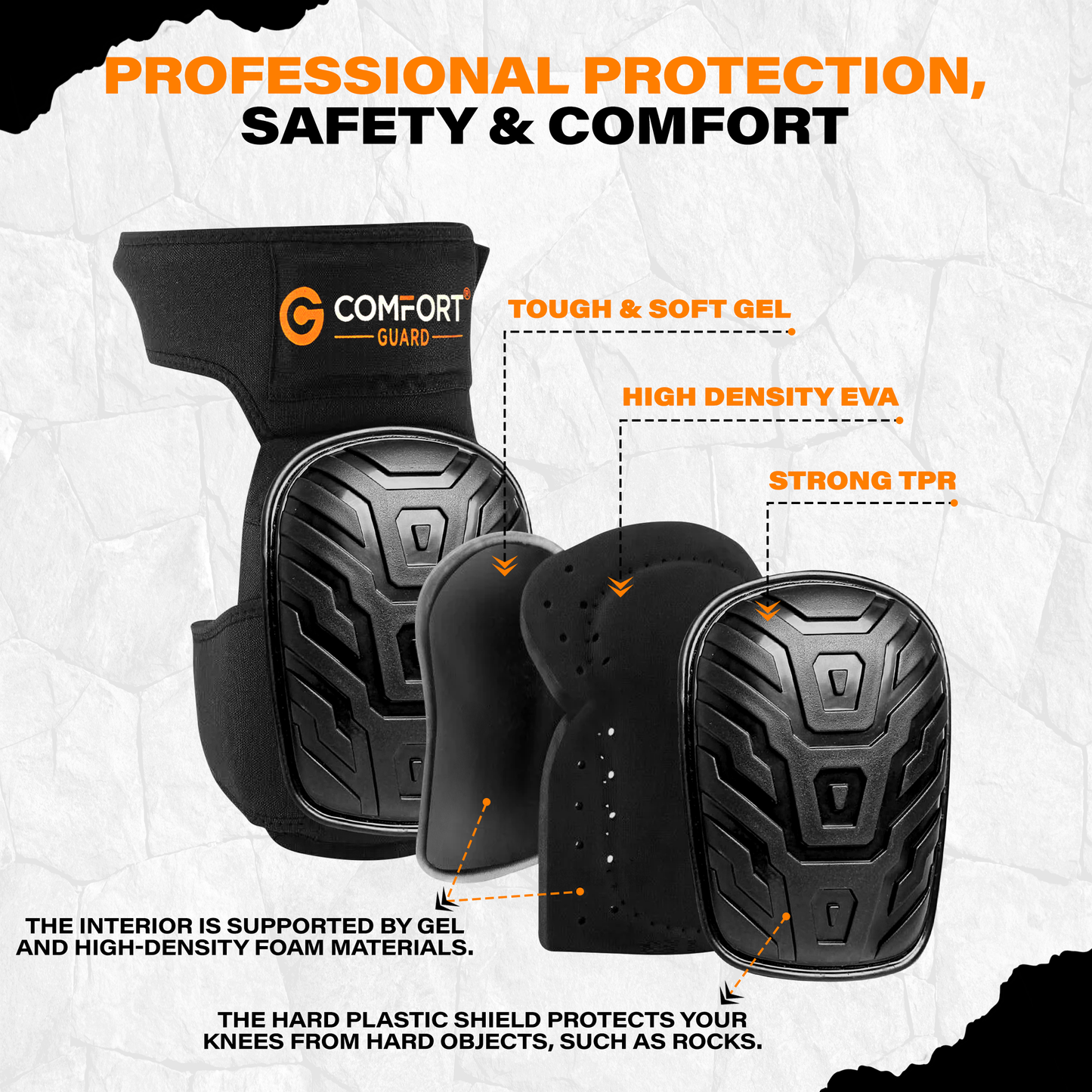 Knee Pads With Gel Inserts - Pro BLACK